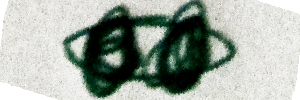 a signature in green pen. It's a sideways oval with two large scribbles that look a little like eyes on a face