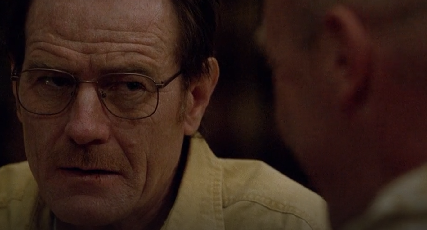 Walter White (bald old man) making a face that looks like it's saying 'I can't believe he's this dumb'