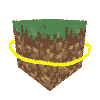 the first of the icons, Minecraft's grass block, a cube of dirt surrounded by a yellow ring.
