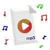 an image of a white rectangular mp3 file, with colorful notes dancing around it.