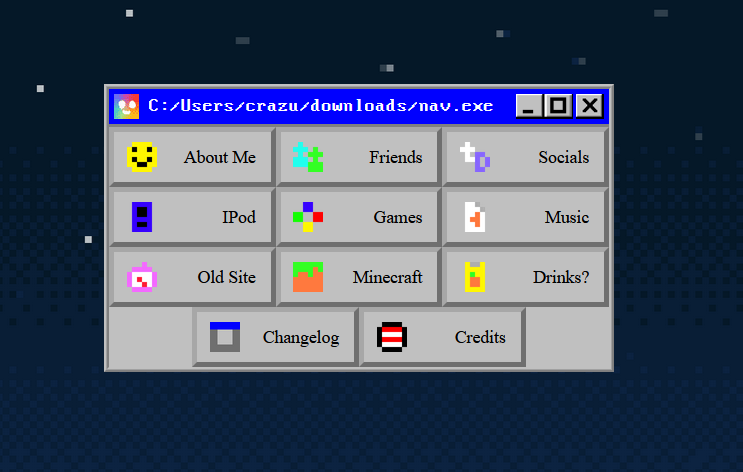 the older central sun design made way for a rigid grid based on old computer interfaces. Low detailed pixel logos adorn each button.