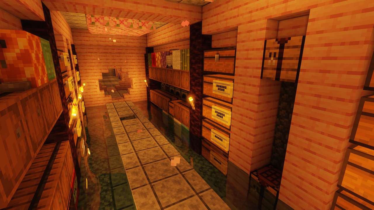 centered around a large inset lake, the highlights of this world include a port town with a bar plastered with signs covered in name suggestions, an underground sniffer reserve, and a far off mountain biome of blue mud.