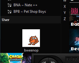 a screenshot of Muiscbee. A small orange creature can be seen dancing inside the interface.