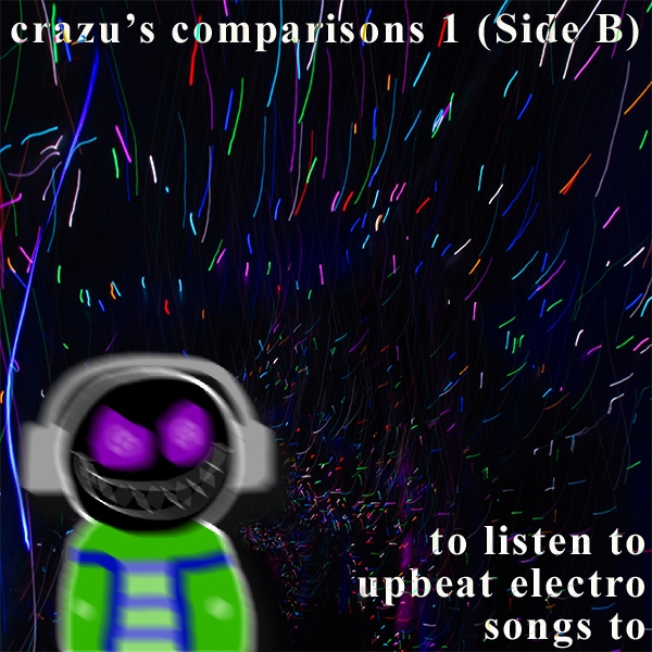 A full size image of the chaotic half of the front cover, labelled 'Side B: to listen to upbeat electro songs to'