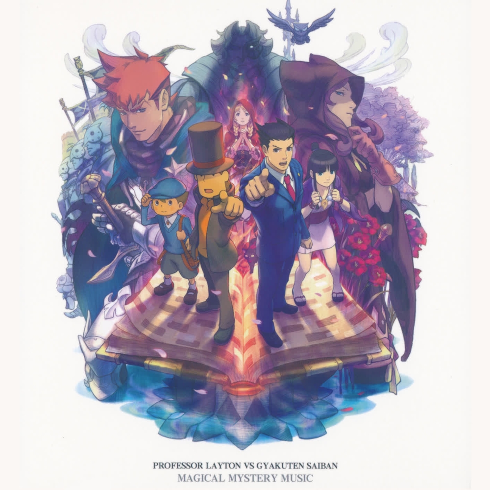 Cover image for Professor Layton Vs Phoenix Wright Ace Attorney, featuring it's title characters, Layton and Wright, pointing forward forcefully.