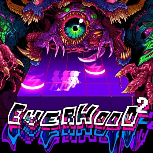 Cover image for Everhood 2, featuring a nonstrous creature with one giant eyball looming over a glowing humanoid