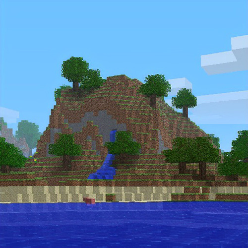 A blocky green hill screenshot from Minecraft