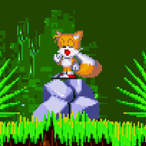 an image of Tails the fox, standing on a rock, yawning.