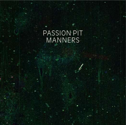 Album cover Manners, a dirty blueish green surface. The words 'PASSION PIT MANNERS' are printed small in the top center
