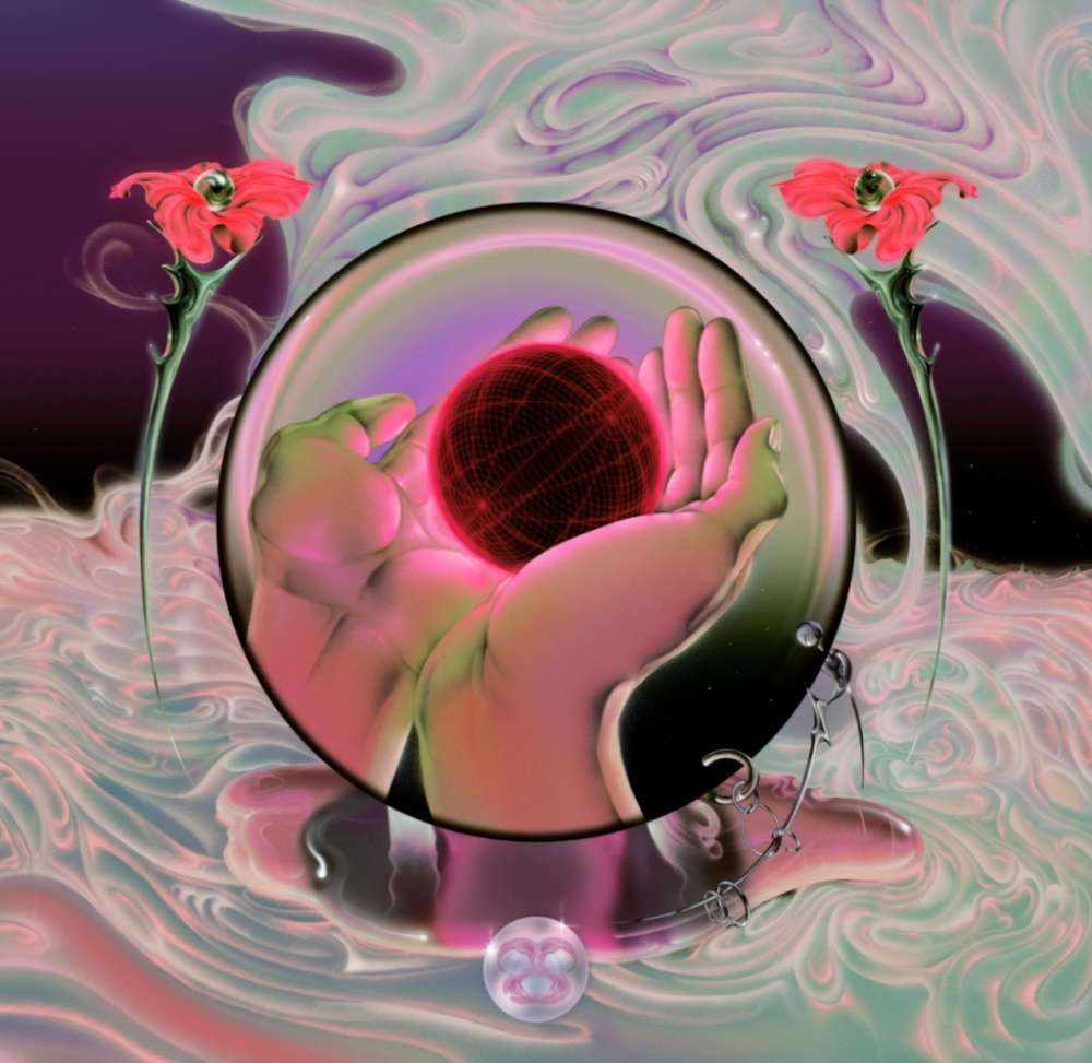 Album art for Mercurial World, an abstract mix of soft pinks and blues, with shifting water and flower imagery