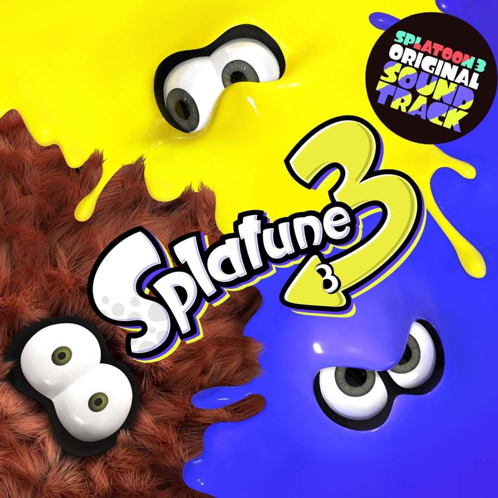Album art for the Splatoon 3 Soundtrack, featuring some yellow and blue squid goop, being invaded by some fuzzy hair goop
