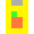 a collection of few pixels, arranged in the shape of a yellow can with an orange on it