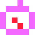 a collection of few pixels, arranged in the shape of a pink compass with a red needle